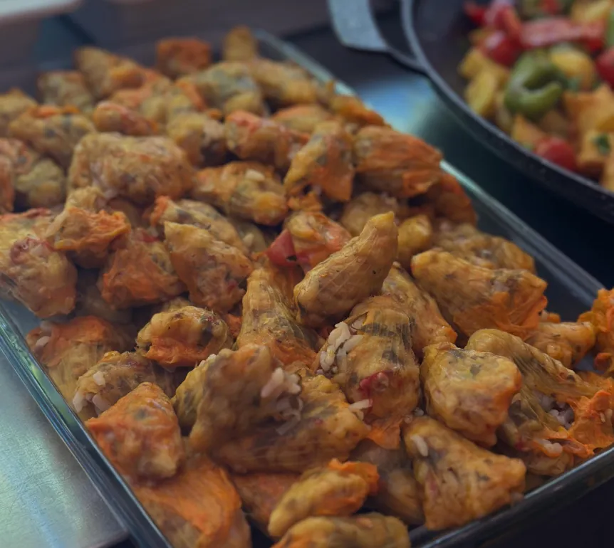A tray of stuffed courgette flowers